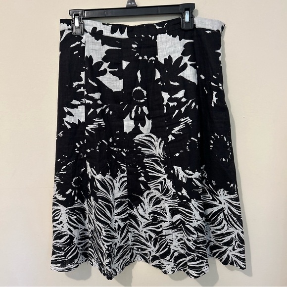Coldwater Creek 100% Linen Skirt Women’s Medium Black White Print Career Casual - Picture 1 of 13